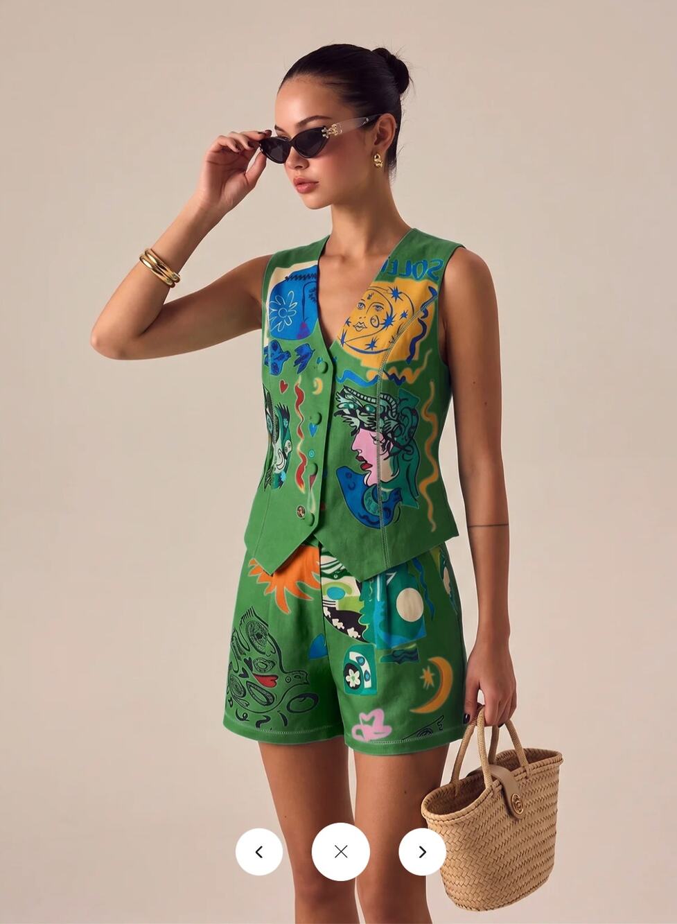 NWT Commense Abstract Art Print Vest & Shorts Set Sz L